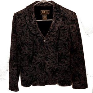 R&K Evening Women’s Blazer Black Jacket Size 6 Floral Design